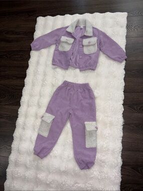Lilac Corduroy Two-Piece Jacket & Joggers Set with Cream Sherpa Details